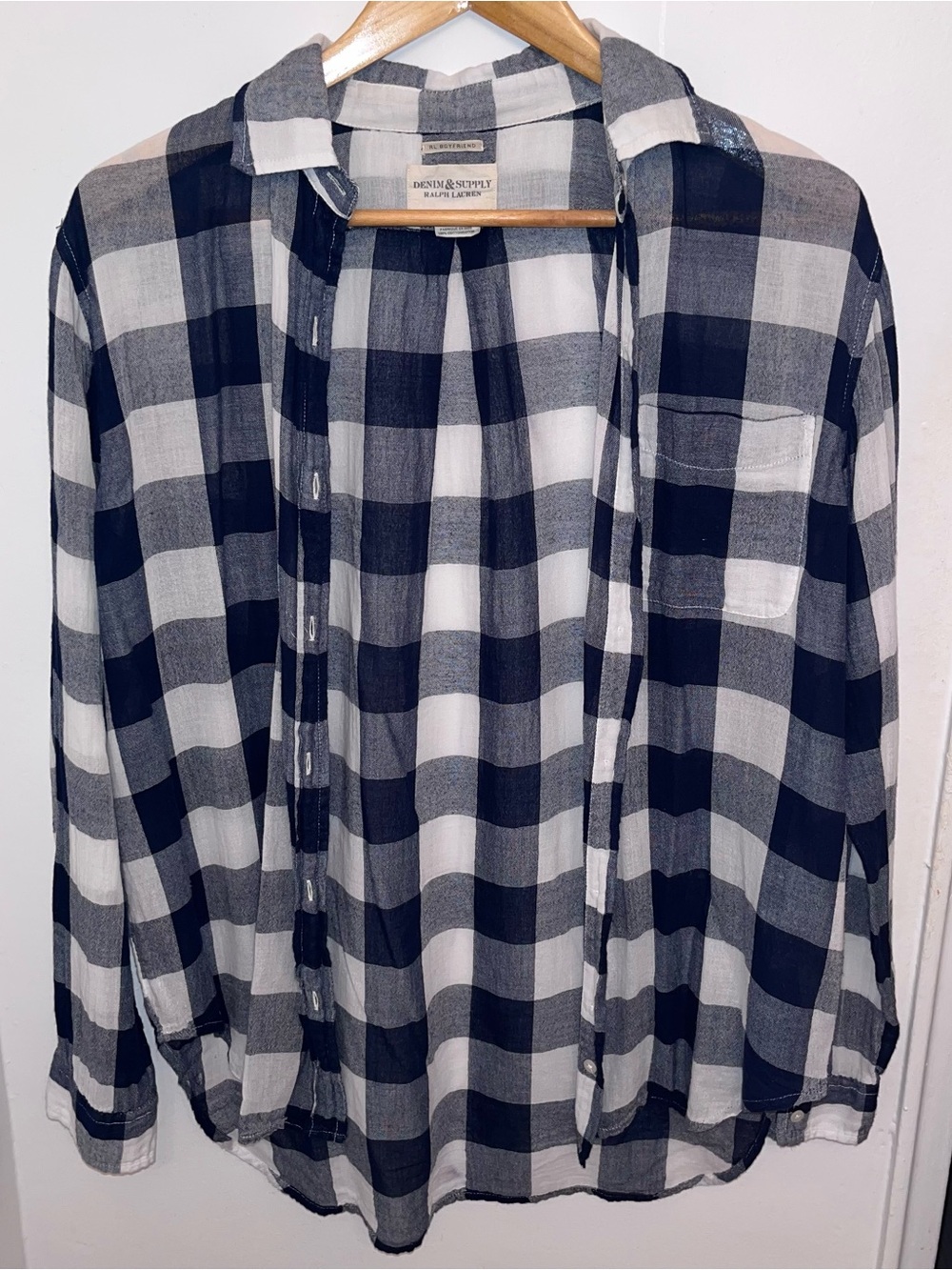 Denim & Supply Ralph Lauren Navy and White Buffalo Check Button-Up